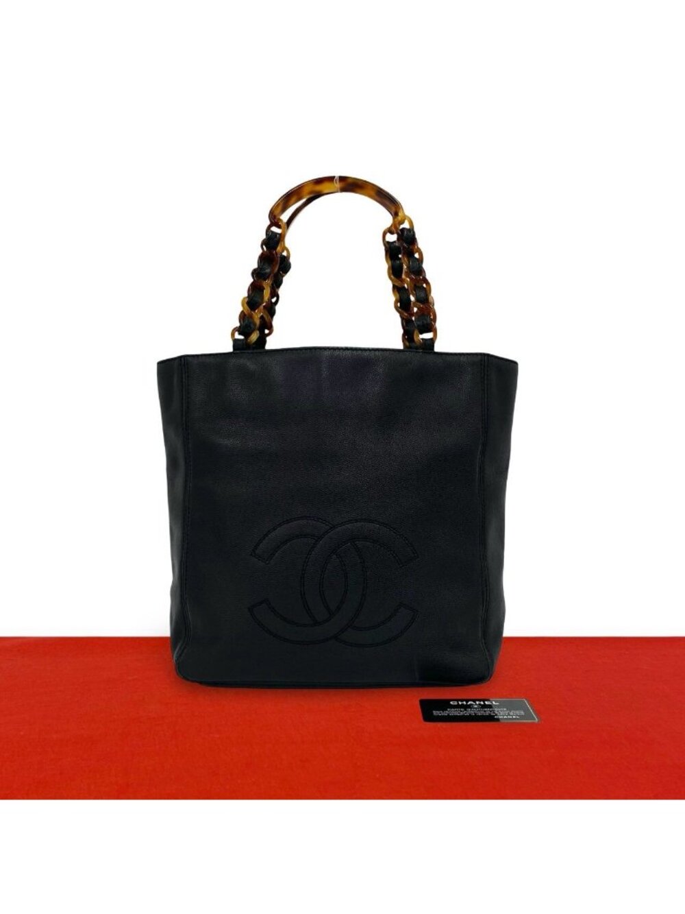 Chanel Vintage CC Logo Caviar Leather Chain Handbag Black